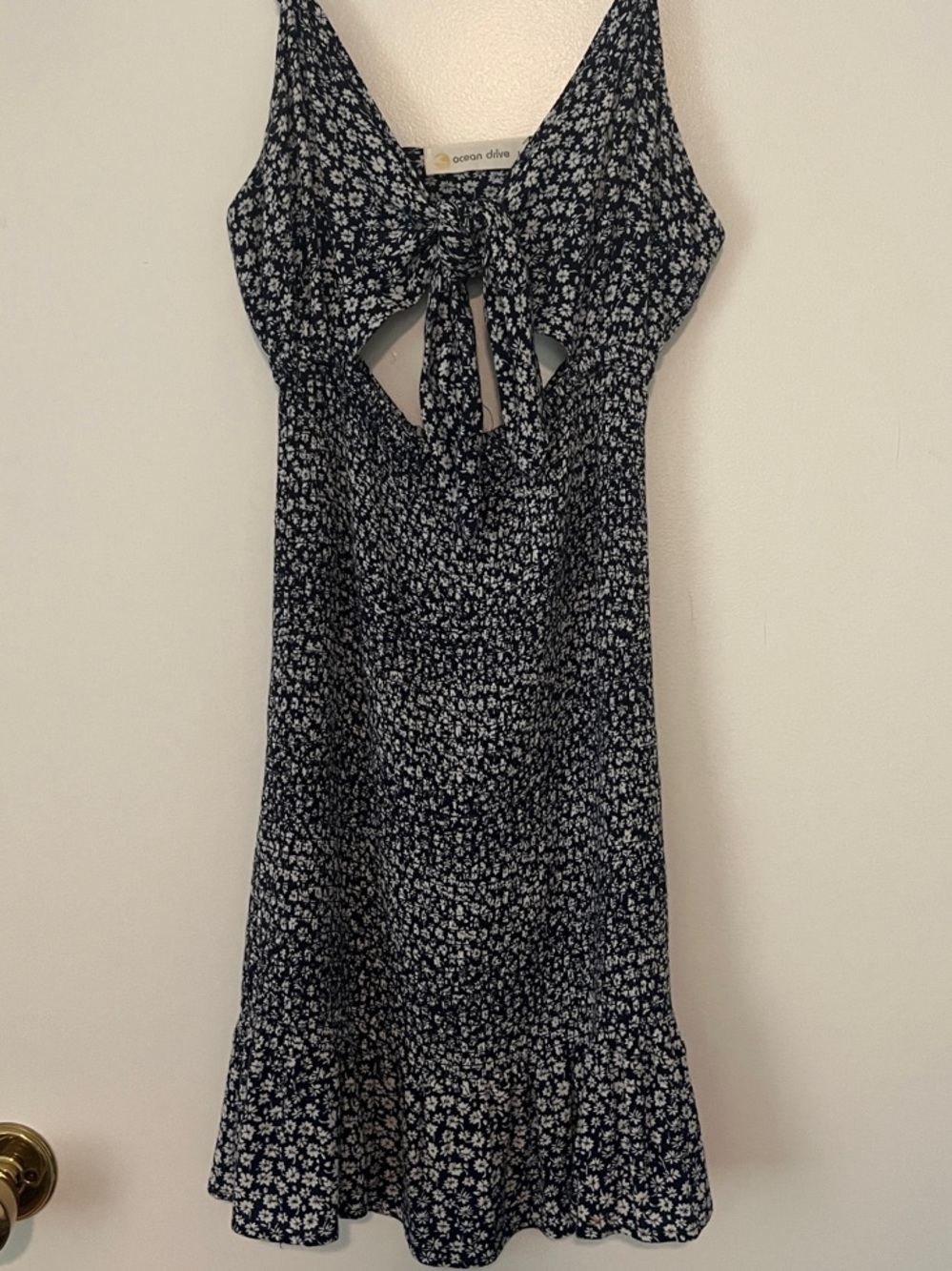 Ocean Drive Navy and White Floral Tie-Front Sundress